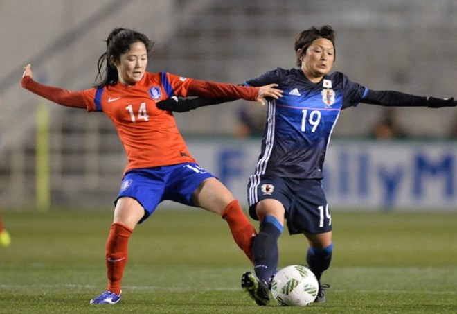 Nhật Bản (áo xanh) chưa biết ở vòng loại thứ 3 Olympic Rio. (Nguồn: AFC)