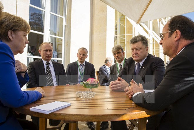 Các nhà lãnh đạo Nhóm Bộ Tứ Normandy nhóm họp về tình hình Ukraine. (Nguồn: Reuters/TTXVN)