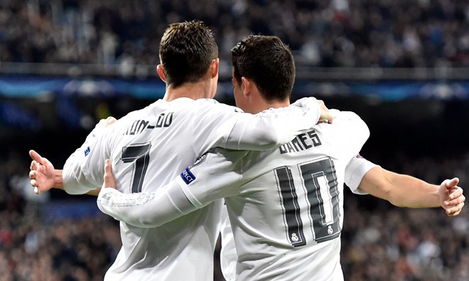 Ronaldo và James đưa Real vào tứ kết Champions League. (Nguồn: AFP/Getty Images)