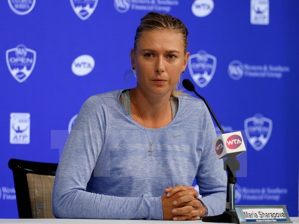 Tay vợt Maria Sharapova tại một cuộc họp báo ở Cincinnati, Ohio, Mỹ ngày 18/8. (Nguồn: AFP/TTXVN)