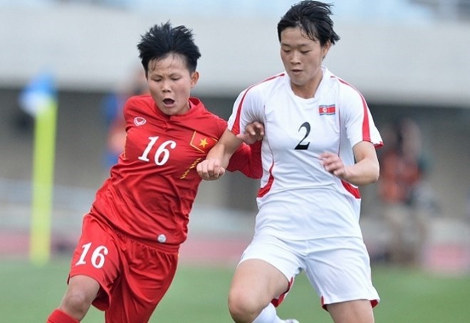 Tuyển nữ Việt Nam (áo đỏ) tụt hạng do thành tích kém tại vòng loại Olympic Rio. (Nguồn: AFC)