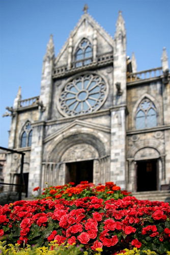 Hundreds of flowers in full bloom along paths to St. Denis Church, Chateau De Chenonceau Castle and peaceful villages, ConquesAveyron and Sarlat-la-Canéda.