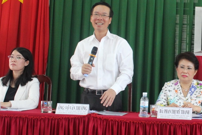 Võ Văn Thưởng, Poliburo member, Secretary of the Party Central Committee (PCC) and Chief of the PCC  Education and Publicity Commission, candidate for the National Assembly deputies yesterday meets with voters in Biên Hòa City in the southern province of Đồng Nai.