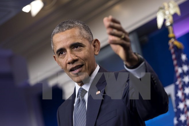 US President Barack Obama speaks at a press conference in Washington DC.