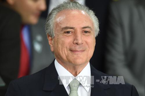 Ông Michel Temer trong lễ nhậm chức Tổng thống lâm thời ở Brasilia ngày 12/5. Ảnh: AFP/TTXVN