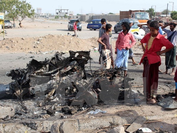 Hiện trường vụ đánh bom liều chết ở Yemen. (Nguồn: AFP/TTXVN)