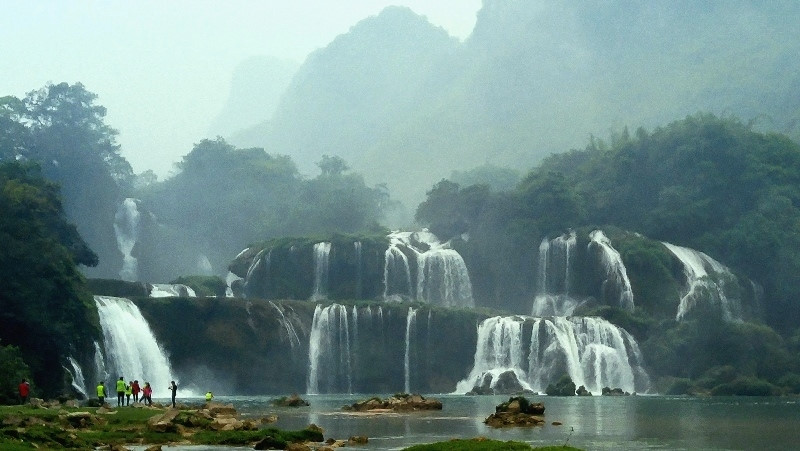 A panorama of Ban Gioc waterfall