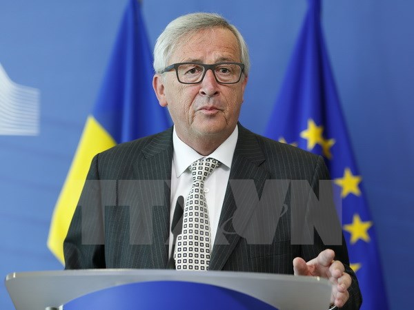 Chủ tịch EC Jean-Claude Juncker phát biểu trong cuộc họp báo ở Brussels, Bỉ ngày 19/7. (Nguồn: THX/TTXVN)