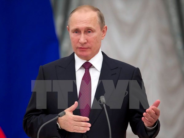 Tổng thống Nga Vladimir Putin phát biểu trong cuộc họp tại Moskva ngày 22/9 vừa qua. (Ảnh: EPA/TTXVN)