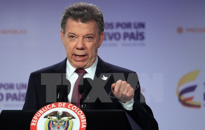 Tổng thống Colombia Juan Manuel Santos trong cuộc họp báo ở Bogota ngày 3/10. (Nguồn: EPA/TTXVN)