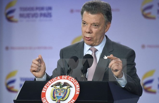 Tổng thống Colombia Juan Manuel Santos tại Bogota ngày 4/10. (Nguồn: EPA/TTXVN)