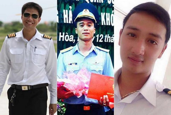 Ba phi công hi sinh trên chiếc trực thăng VN 8632. Từ trái qua phải: Đại úy Dương Lê Minh, Trung úy Đặng Đình Duy và Trung úy Nguyễn Văn Tùng. Ảnh INTERNET