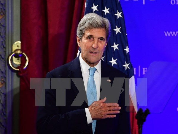 Ngoại trưởng Mỹ John Kerry phát biểu trong một hội nghị ở thủ đô Brussels, Bỉ. (Nguồn: AFP/TTXVN)