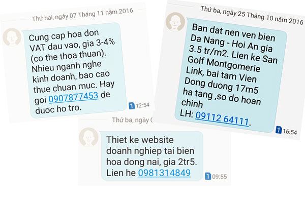 Các loại tin nhắn rác mời chào làm phiền người sử dụng điện thoại di động lâu nay.