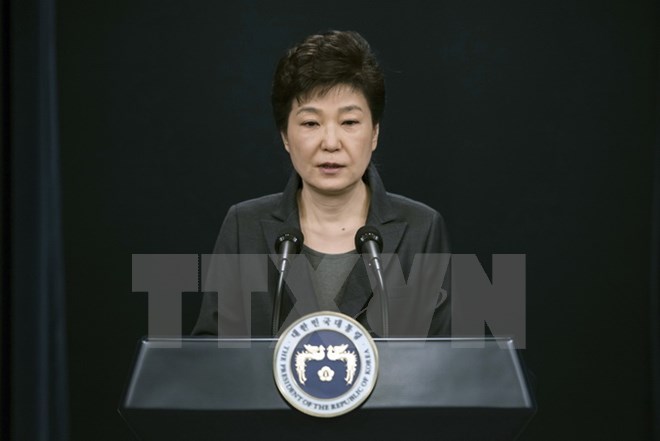 Tổng thống Hàn Quốc Park Geun-hye phát biểu tại thủ đô Seoul ngày 4/11. (Nguồn: AP/TTXVN)