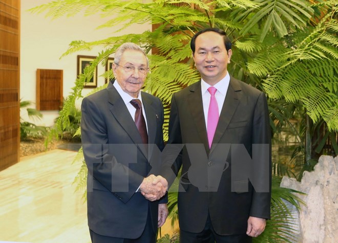 Chủ tịch Cuba Raul Castro đón và hội đàm với Chủ tịch nước Trần Đại Quang