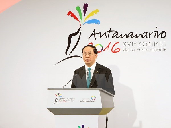 President Tran Dai Quang speaks at the opening ceremony of the 16th Francophone Summit