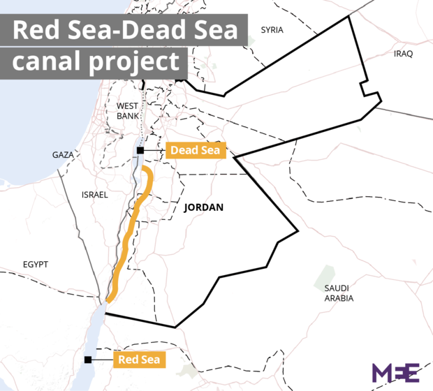 Dự án xây dựng con kênh đào đầu tiên nối Biển Đỏ với Biển Chết. (Nguồn: Middle East Eye)