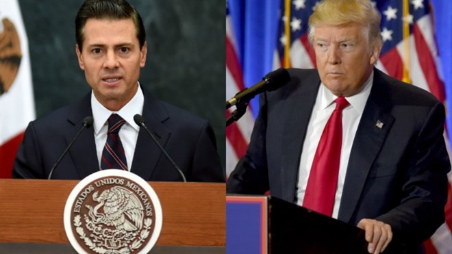 Tổng thống Mỹ Donald Trump (phải) và người đồng cấp Mexico Enrique Pena Nieto. (Nguồn: CNN)