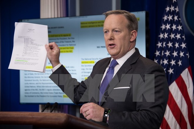 Người phát ngôn Nhà Trắng Sean Spicer. (Nguồn: AFP/TTXVN)