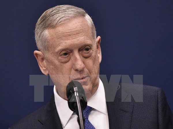 Bộ trưởng Quốc phòng Mỹ James Mattis phát biểu sau lễ nhậm chức tại Lầu Năm Góc ở Washington, DC. (Nguồn: AFP/TTXVN)