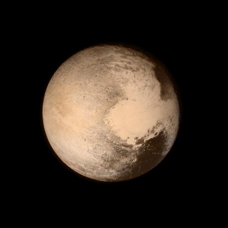 Pluto nearly fills the frame in this image from the Long Range Reconnaissance Imager (LORRI) aboard NASA's New Horizons spacecraft, taken on July 13, 2015 when the spacecraft was 476,000 miles (768,000 kilometers) from the surface. 