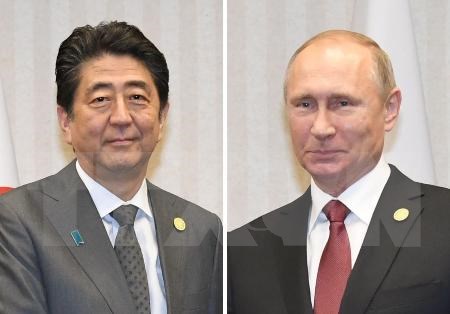 Cuộc gặp thượng đỉnh giữa Thủ tướng Nhật Bản Shinzo Abe (trái) và Tổng thống Nga Vladimir Putin (phải) dự kiến vào ngày 27/4. (Nguồn: Kyodo/TTXVN)