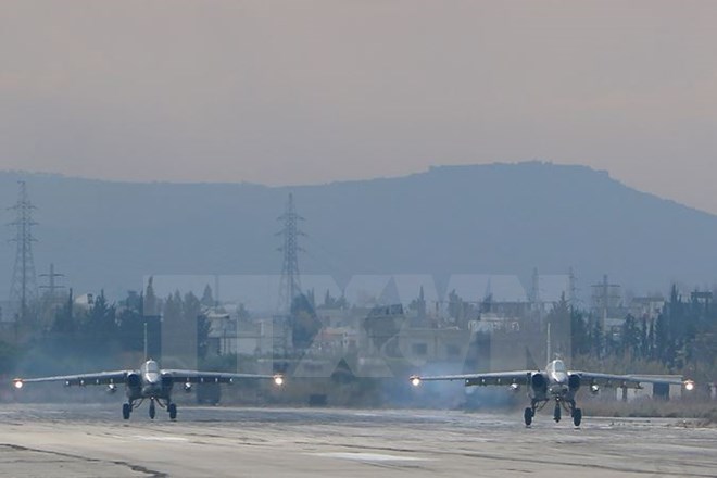  Máy bay ném bom Sukhoi Su-25 của Nga tại căn cứ Hmeimim. (Nguồn: AFP/TTXVN)