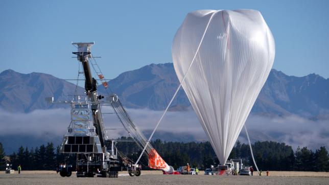 NASA's Super Pressure Balloon stands fully inflated and ready for lift-off from Wanaka Airport, New Zealand before it took flight at 10:50 a.m. local time April 25, 2017 