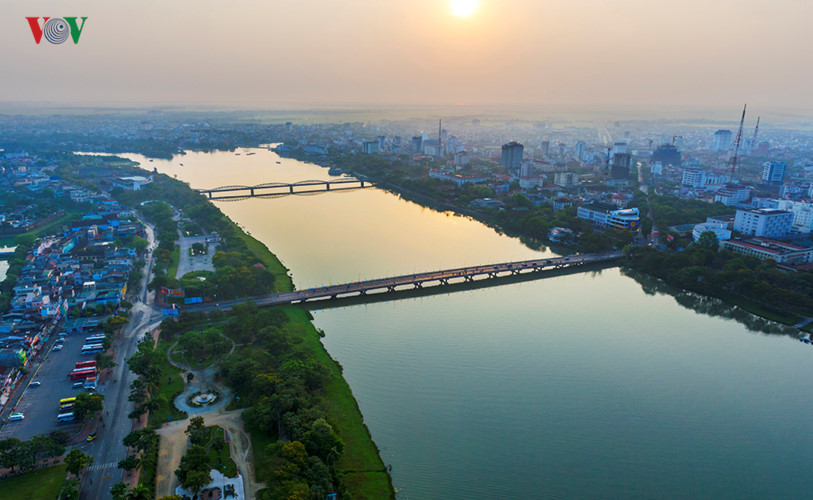 Romantic Huong Giang River viewed from height