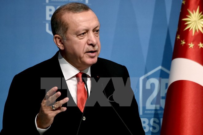 Tổng thống Thổ Nhĩ Kỳ Tayyip Erdogan phát biểu tại một hội nghị ở Istanbul ngày 22/5. (Nguồn: AFP/TTXVN)