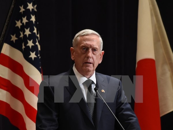 Bộ trưởng Quốc phòng Mỹ Jim Mattis tại cuộc họp báo ở Tokyo, Nhật Bản ngày 4/2. (Nguồn: AFP/TTXVN)