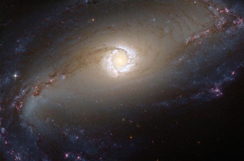 This NASA/ESA Hubble Space Telescope image shows the bright star-forming ring that surrounds the heart of the barred spiral galaxy NGC 1097, a Seyfert galaxy