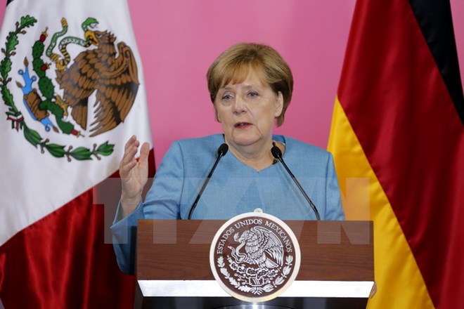 Thủ tướng Đức Angela Merkel phát biểu tại cuộc họp báo ở Mexico City nhân chuyến thăm Mexico ngày 9/6. (Nguồn: EPA/TTXVN)
