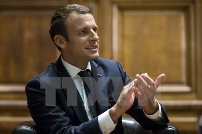 Tổng thống Pháp Emmanuel Macron tại hội nghị Thỏa thuận môi trường toàn cầu ở thủ đô Paris ngày 24/6. (Nguồn: EPA/TTXVN)