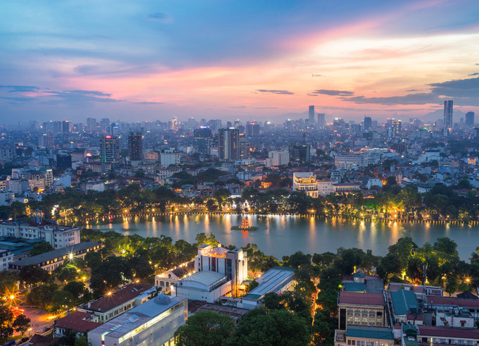 Hoan Kiem Lake in the centre of Hanoi capital city