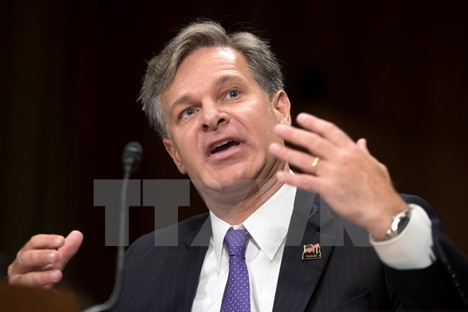 Tân Giám đốc FBI được đề cử Christopher Wray tại phiên điều trần trước Ủy ban Tư pháp Thượng viện Mỹ ở Washington, DC. ngày 12/7. (Nguồn: EPA/TTXVN)