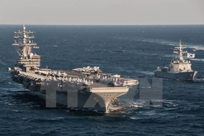 Tàu sân bay Mỹ USS Ronald Reagan. (Nguồn: Yonhap/TTXVN)