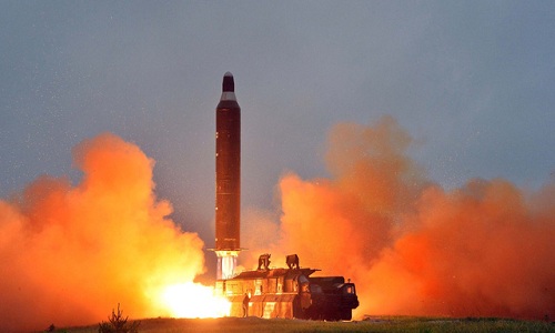 Một vụ phóng thử tên lửa đạn đạo của Triều Tiên. Ảnh: KCNA.