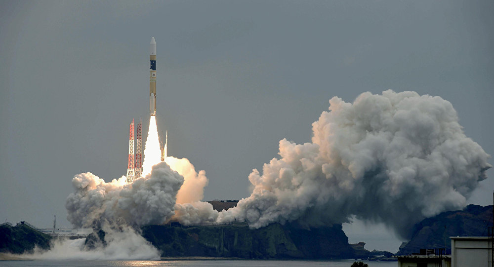 A H-IIA rocket carrying Michibiki 3 satellite, one of four satellites that will augment regional navigational systems, lifts off from the launching pad at Tanegashima Space Center on the southwestern island of Tanegashima, Japan, in this photo taken by Kyodo August 19, 2017. 