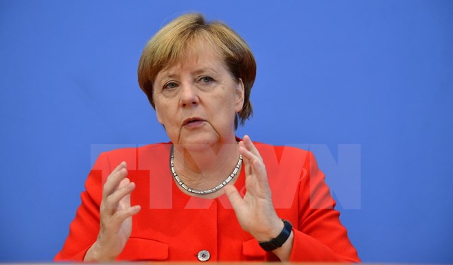 Thủ tướng Angela Merkel tại cuộc họp báo ở Berlin ngày 29/8. (Nguồn: AFP/TTXVN)