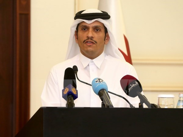 Ngoại trưởng Qatar Sheikh Mohammed bin Abdulrahman Al-Thani trong một cuộc họp báo tại Doha. (Nguồn: AFP/TTXVN)