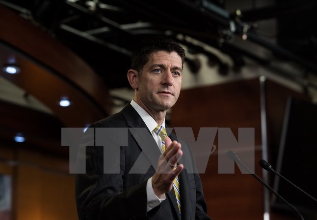 Chủ tịch Hạ viện Mỹ Paul Ryan phát biểu trong cuộc họp báo ở thủ đô Washington ngày 27/7. (Nguồn: AFP/TTXVN)