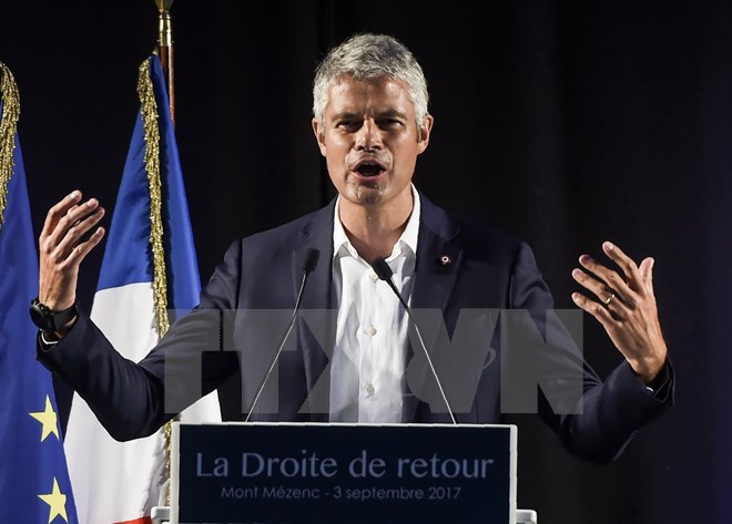 Phó Chủ tịch đảng LR Laurent Wauquiez phát biểu tại Les Etables, miền trung Pháp ngày 3/9. (Nguồn: AFP/TTXVN)