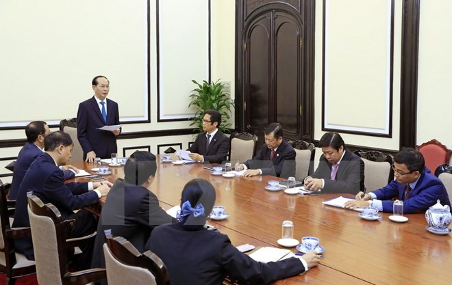 President Tran Dai Quang speaks at a working session with ABAC Vietnam leaders in Hanoi on September 27