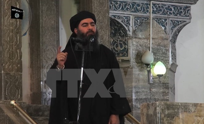Abu Bakr al-Baghdadi phát biểu tại một địa điểm bí mật. (Nguồn: AFP/TTXVN)