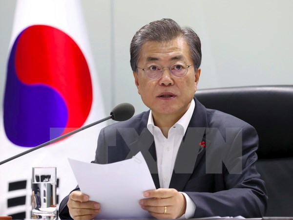  Tổng thống Hàn Quốc Moon Jae-in tại cuộc họp ở Seoul. (Nguồn: AFP/TTXVN)