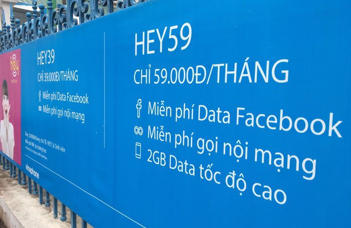 Giá gói cước Data Facebook của VinaPhone.