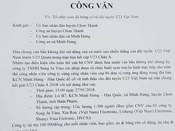 Nhiều công ty nước ngoài cho công nhân nghỉ việc để cổ vũ U23 Việt Nam