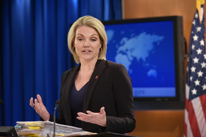 Người phát ngôn của Bộ Ngoại giao Mỹ Heather Nauert. (Ảnh: AFP/TTXVN)